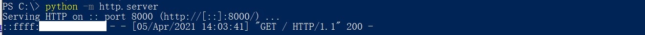 HTTP server on laptop successfully accepts the connection
