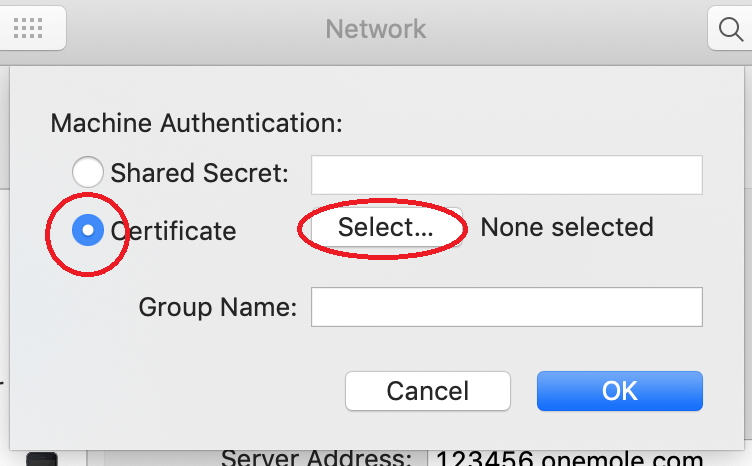 Setup OneMole IKEv1 VPN on MacOS High Sierra - Step 3-2
